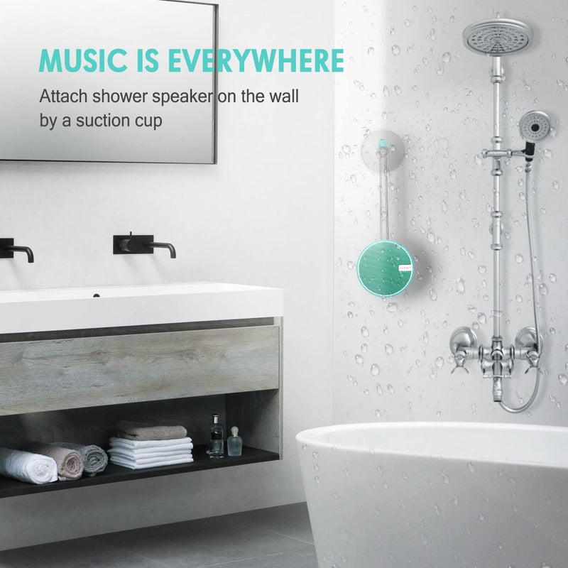 INSMY C12 IPX7 Waterproof Shower Bluetooth Speaker, Portable Small Speaker, Speakers Bluetooth Wireless Loud Clear Sound Support TF Card Suction Cup for Outdoor Kayak Canoe Beach Gift (Mint) - Image 5